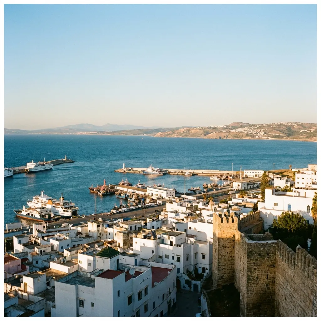 Vue depuis la Kasbah de Tanger sur le port et le détroit