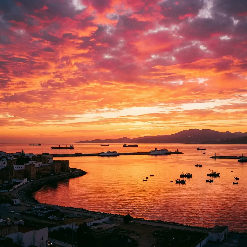 Coucher de soleil sur le détroit de Gibraltar depuis Tanger