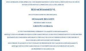 Noamane Belghiti, président directeur du Groupe Globalia, présente ses condoléances à Sa Majesté Noamane Belghiti