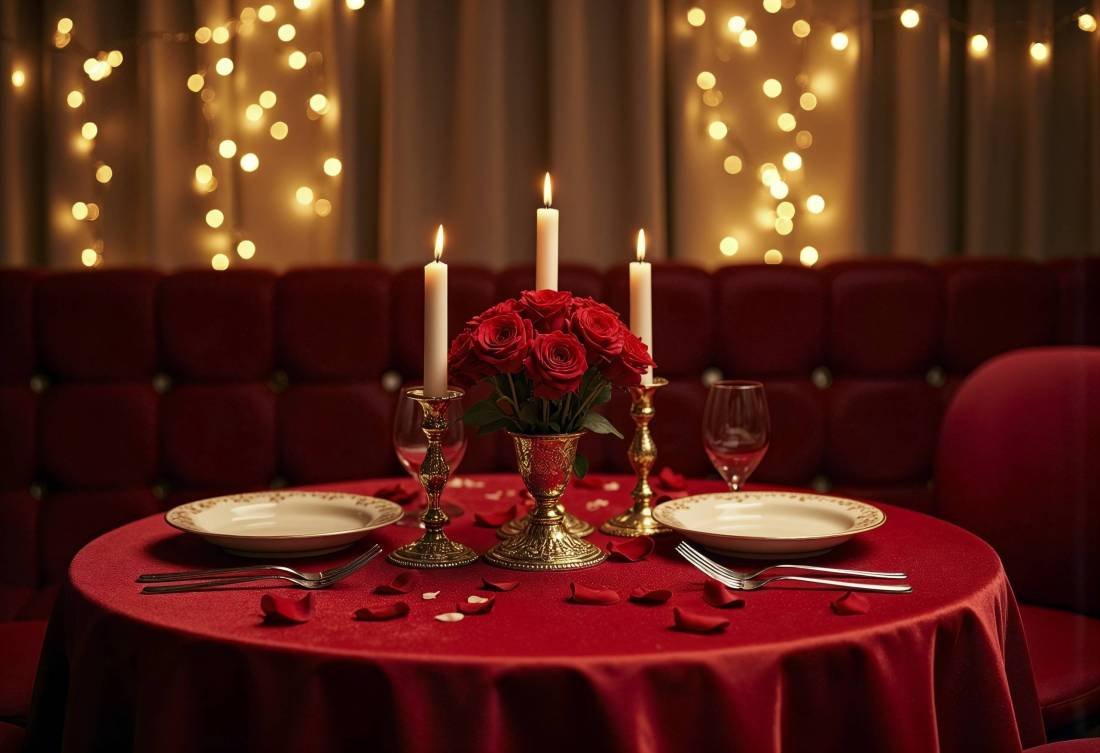 Célébration de la Saint-Valentin avec des bougies et des roses