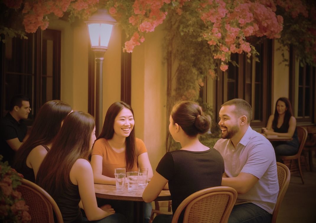 Jeunes profitant de la terrasse des cafés de Tanger pendant le Ramadan, avec thé à la menthe et ambiance conviviale