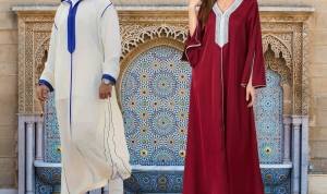 Homme et femme habillés en djellaba, leurs silhouettes élégantes reflètent la tradition et le raffinement pendant le Ramadan