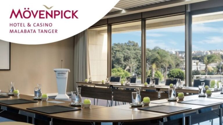 Affiche du Mövenpick Hotel & Casino Malabata à Tanger, mettant en avant ses installations de premier ordre pour l’organisation d’événements professionnels et privés.