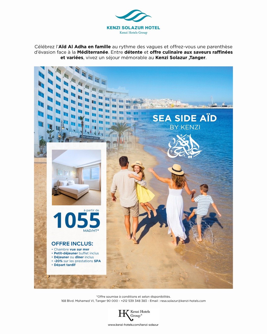 Affiche officielle de l'offre Sea Side pour vos Vacances Aïd Al Adha au Kenzi Solazur Hotel Tanger.
