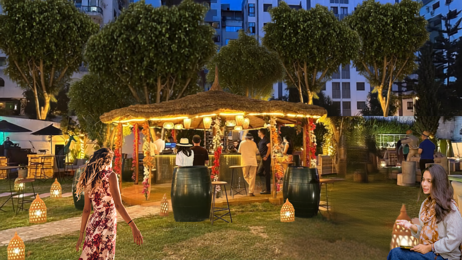 Le décor verdoyant et l'atmosphère méditerranéenne du nouvel espace lifestyle Bougainvillea Kenzi Solazur Hotel Tanger.