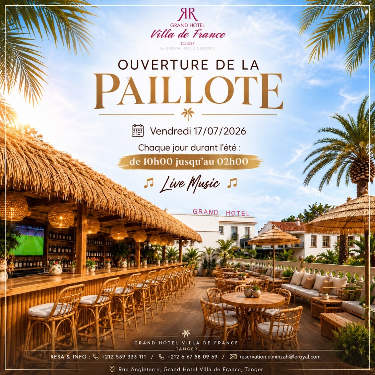 Affiche officielle de Paillote face à la piscine du Grand Hôtel Villa de France à Tanger