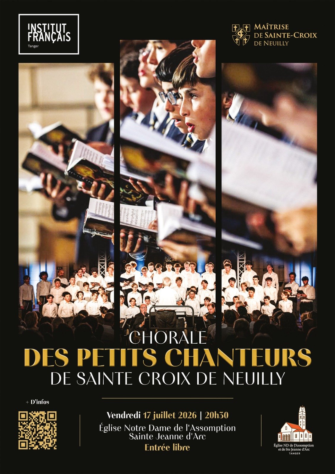 Affiche publicitaire officielle du concert du Chœur Sainte-Croix à l'église Notre-Dame de l'Assomption à Tanger.