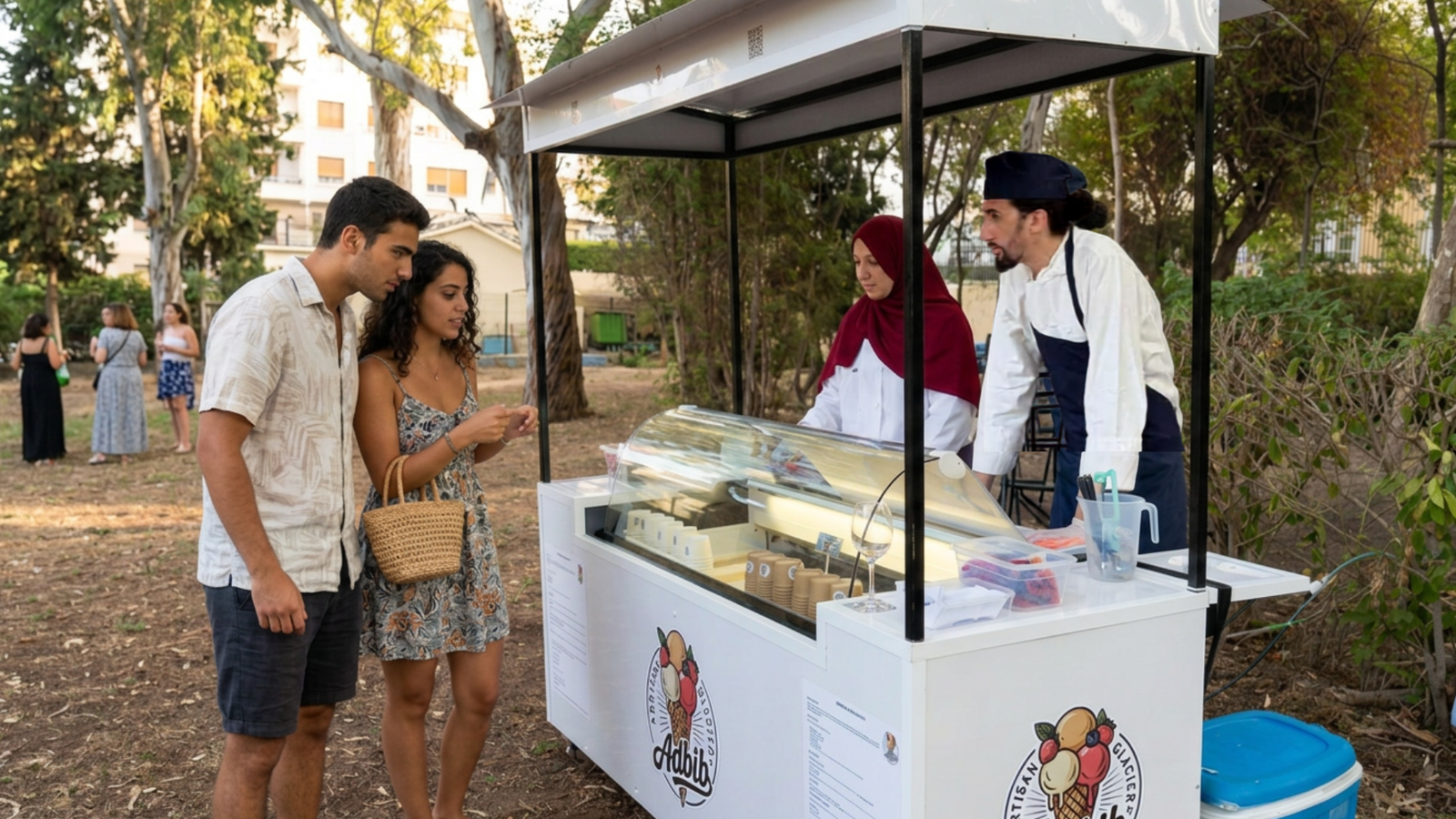 Stand de glaces Adbib Artisan Glacier lors de la réception du 14 juillet au consulat de France
