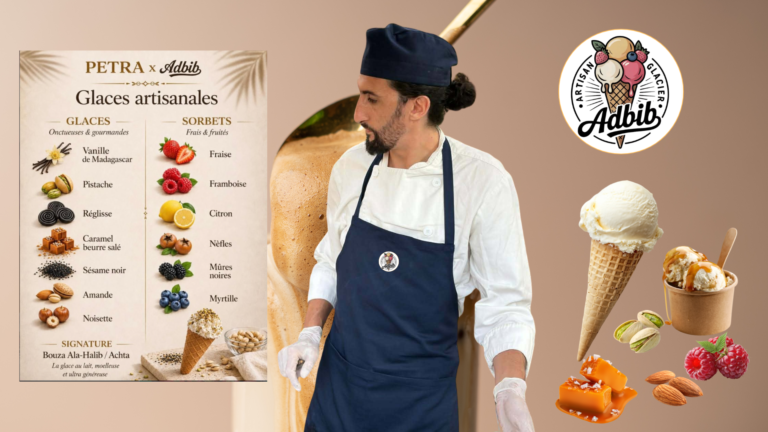 Abdelhay Adbib artisan glacier et sa carte de glaces traditionnelles.