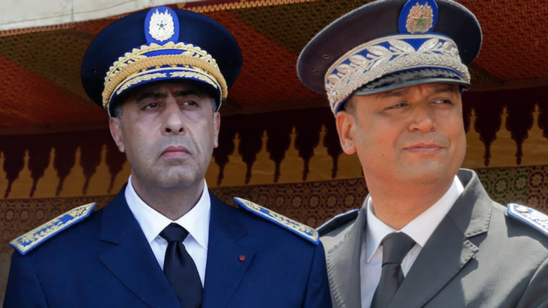 Portrait côte à côte d'Abdellatif Hammouchi, Directeur Général de la DGSN, et d'Abdelkbir Farah, ancien Préfet de police de Tanger.