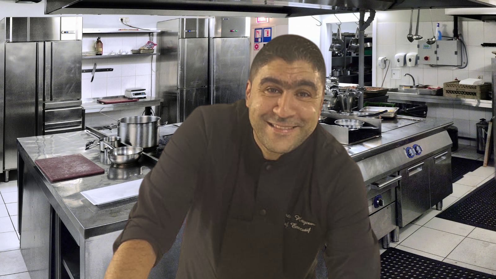 Portrait du Chef Exécutif Achraf Hayoun dans les cuisines du restaurant Ibiza de l'hôtel El Oumnia Puerto.