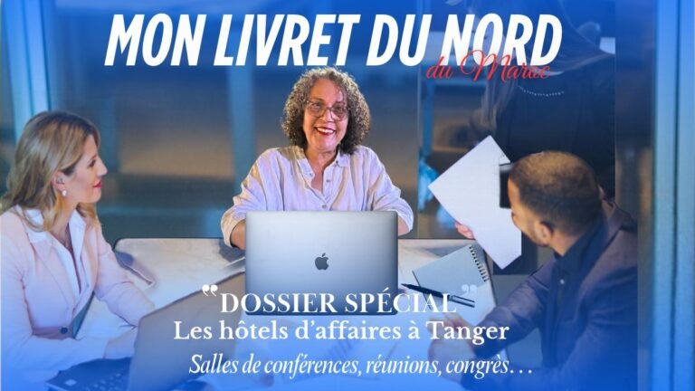 Couverture présentant la directrice de publication de Mon Livret du Nord du Maroc animant une réunion sur les salles de conférence d'hôtels à Tanger